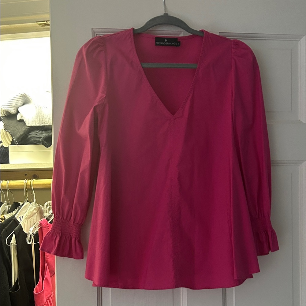 Tuckernuck Pomander Place Fuchsia V-Neck Blouse